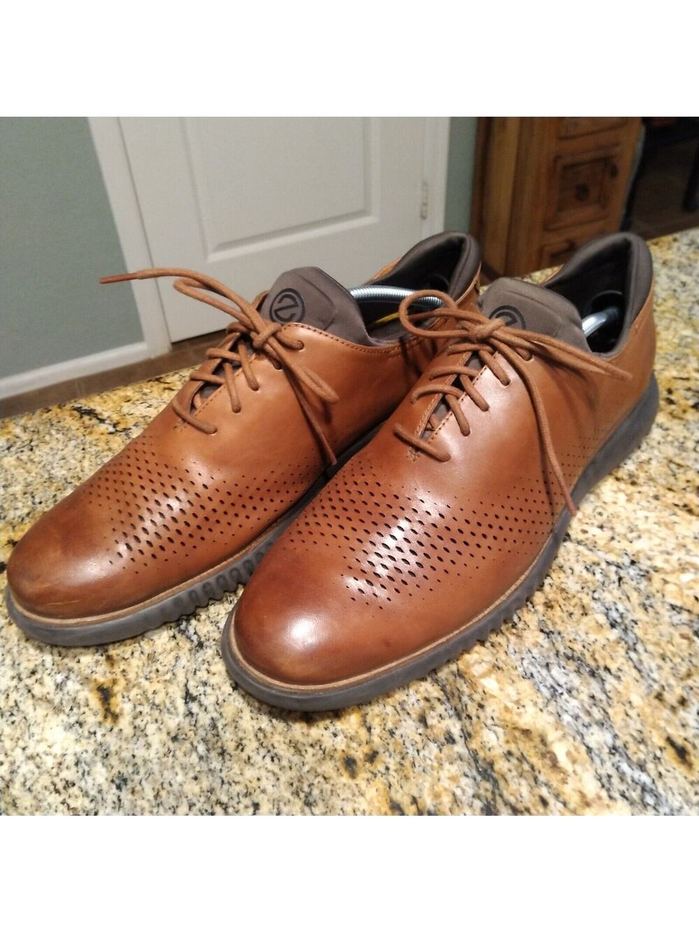 Cole Haan Men's 2.ZeroGrand Lined Laser Wingtip Oxford Brown C25351 Sz 12M EUC
